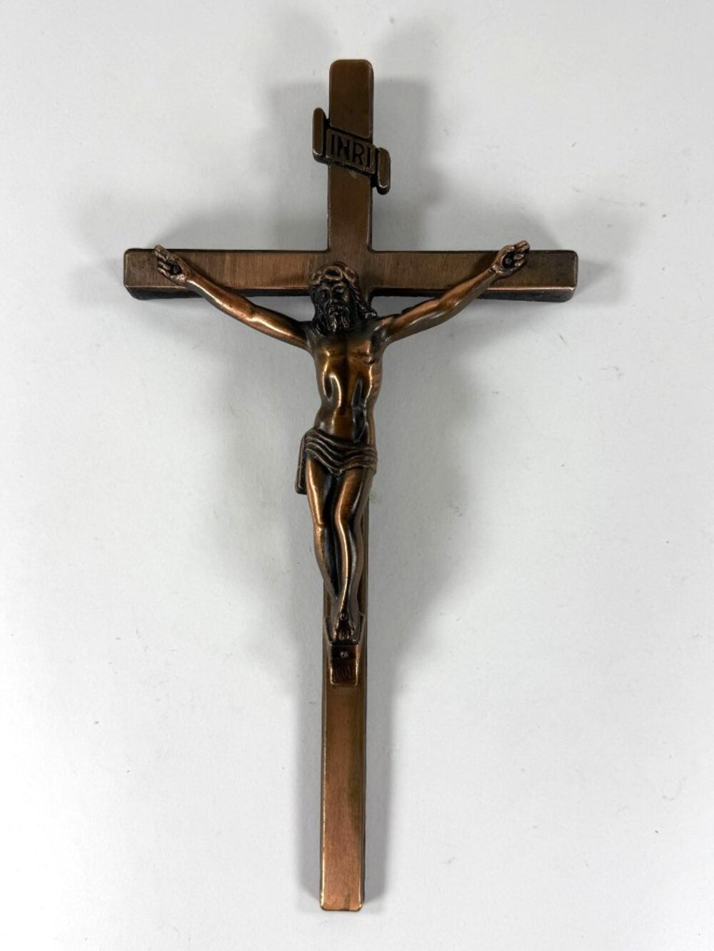 Vintage Brass Tone 11.5" Wall Mount Crucifix Jesus Christ INRI Lovell MFG.